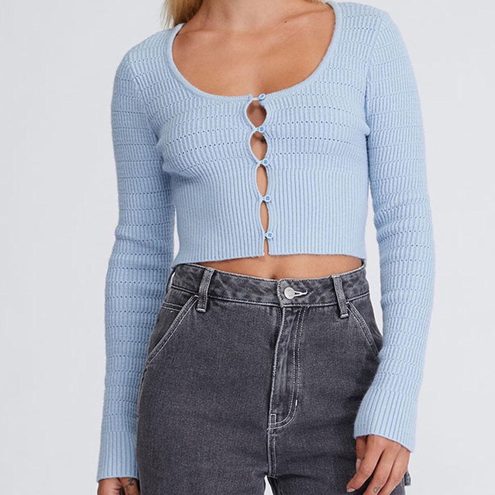 NWT Pacsun LA Hearts Light Blue Button Front Pointelle Cardigan